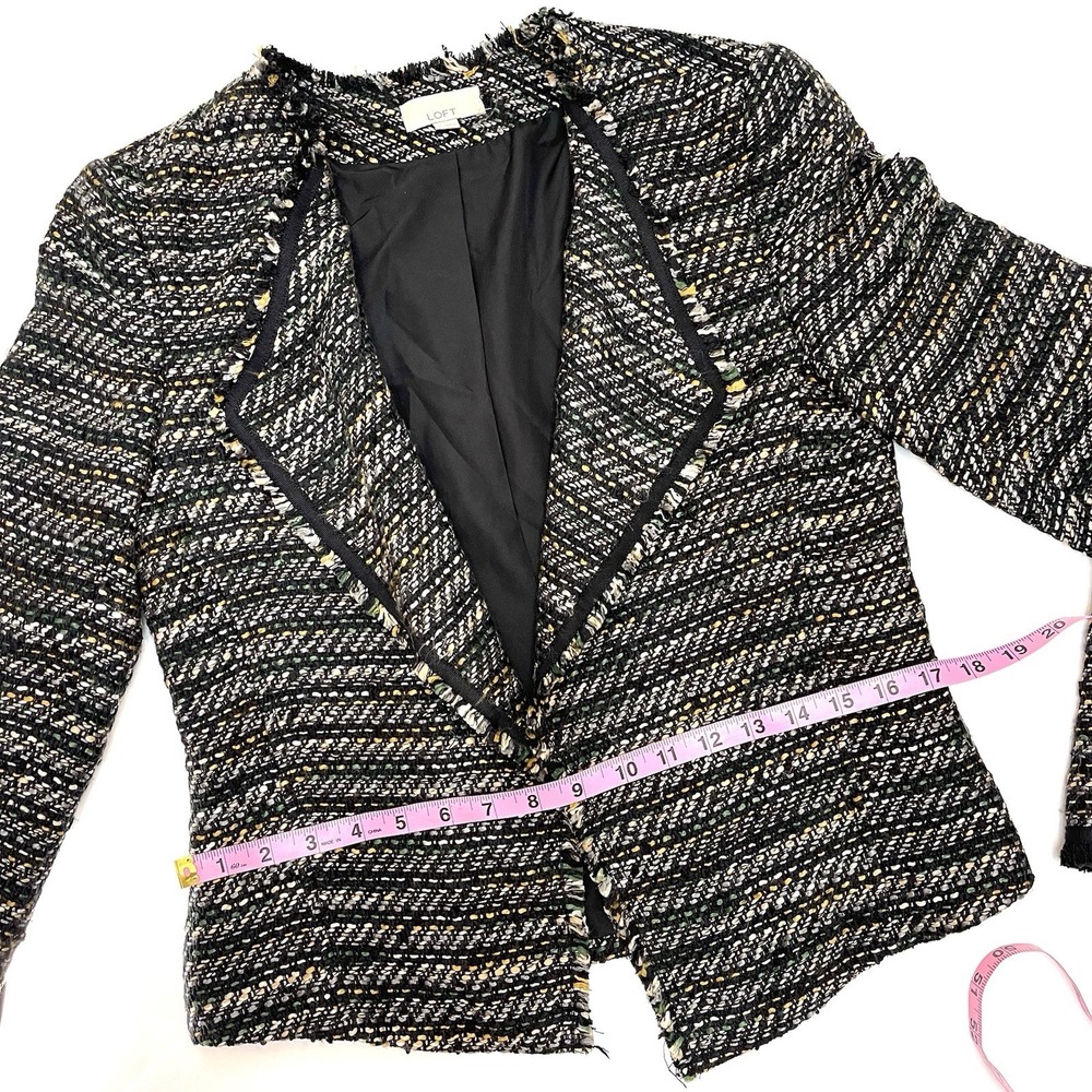 Loft Women's Black Tweed Open Blazer Black Gray Mustard 6 - Picture 11 of 14